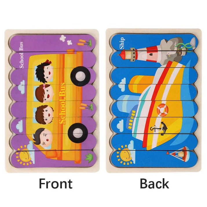 🧩 Wonder Woodies™: Cartoon Animal Double-sided Strip Wooden Puzzles 🐾 - The Little Big Store