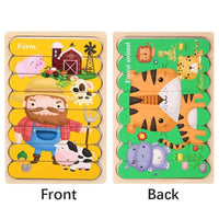 🧩 Wonder Woodies™: Cartoon Animal Double-sided Strip Wooden Puzzles 🐾 - The Little Big Store