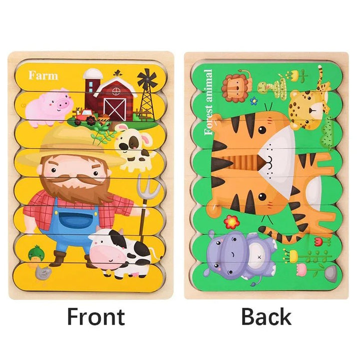 🧩 Wonder Woodies™: Cartoon Animal Double-sided Strip Wooden Puzzles 🐾 - The Little Big Store