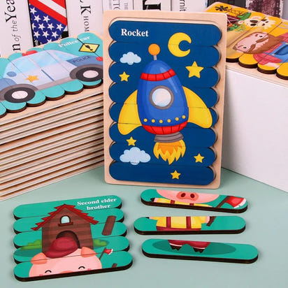 🧩 Wonder Woodies™: Cartoon Animal Double-sided Strip Wooden Puzzles 🐾 - The Little Big Store