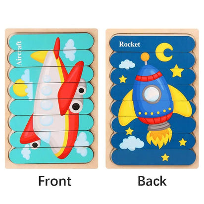 🧩 Wonder Woodies™: Cartoon Animal Double-sided Strip Wooden Puzzles 🐾 - The Little Big Store