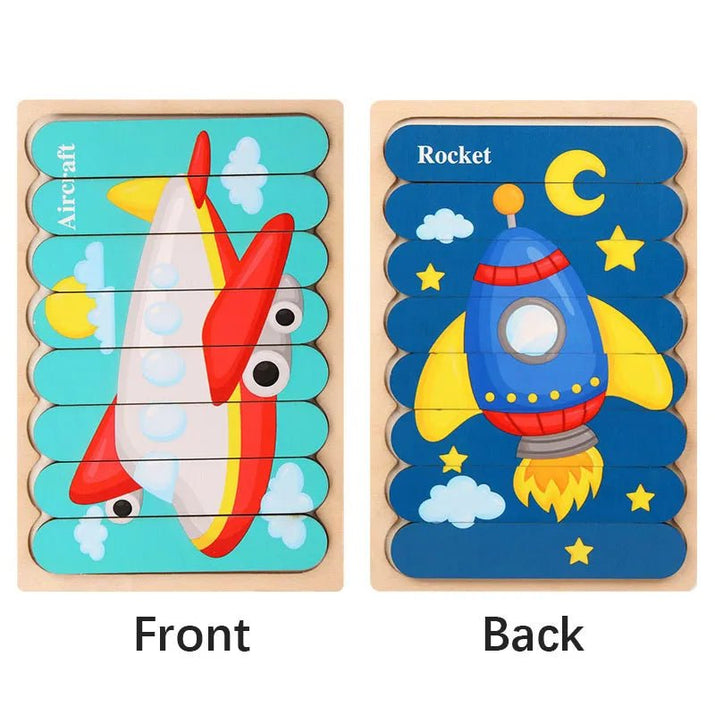 🧩 Wonder Woodies™: Cartoon Animal Double-sided Strip Wooden Puzzles 🐾 - The Little Big Store