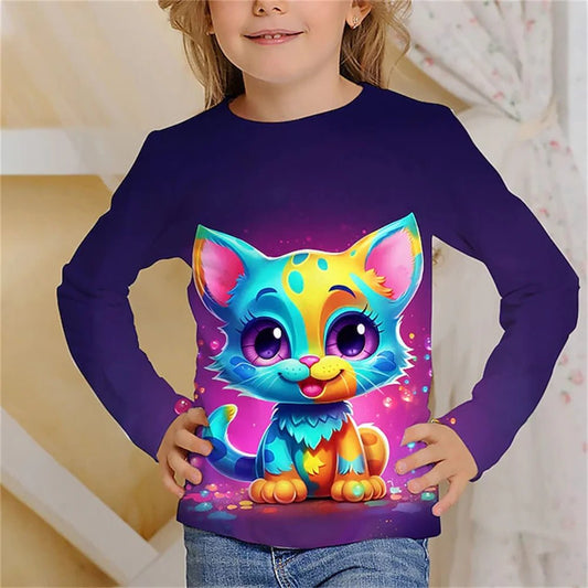 Cat Chic: Long Sleeve Tee for Stylish Girls! - The Little Big Store