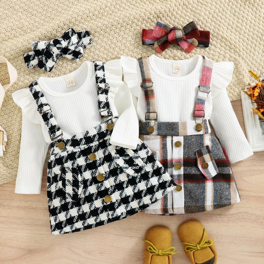 Chic Princess Ensemble: Adorable Solid Color Knitted Jumpsuit with Plaid Straps - The Little Big Store