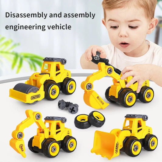 Constructive Fun Ahead: 4PCS Engineering Vehicle DIY Toys for Kids! - The Little Big Store