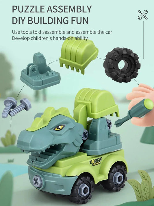 Explore Prehistoric Adventures: Dinosaur Engineering Vehicle DIY Toy Set! - The Little Big Store