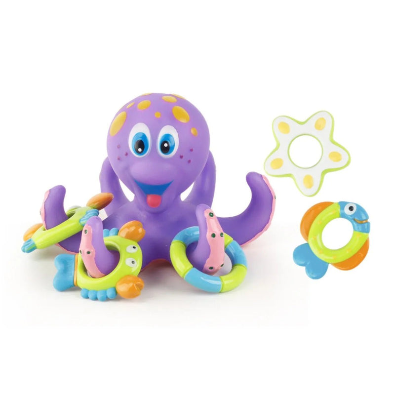 OctoHoops™: Floating Purple Octopus Bath Toy with 3 Hoopla Rings