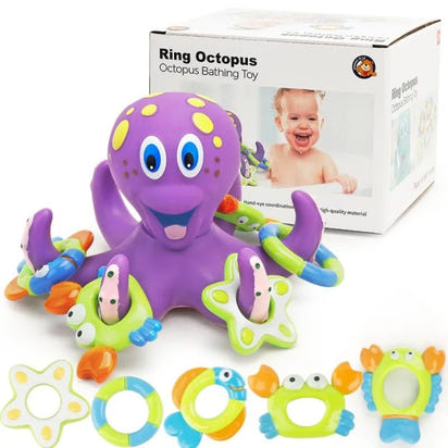 OctoHoops™: Floating Purple Octopus Bath Toy with 3 Hoopla Rings - The Little Big Store