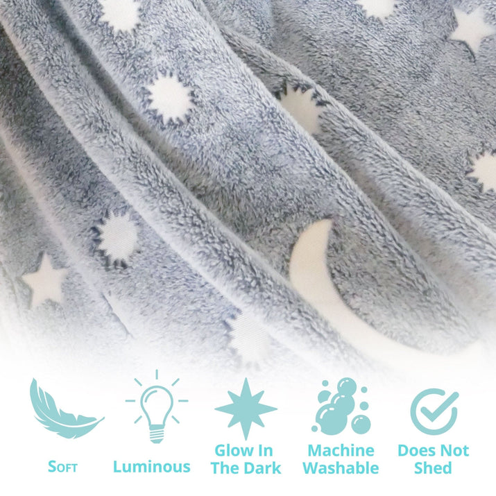 Glow in the Dark Blanket & Pillow Set-Gray & Blue - The Little Big Store