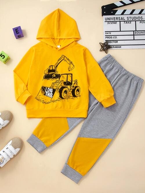 Graphic Hooded Top and Contrast Pants Set - The Little Big Store