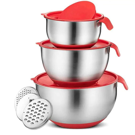 HOT-Mixing Bowls,Stainless Steel Non Slip Mixing Bowls,with Airtight Lids and Grater,Measurement Marks,for Salad Mixer,Etc - The Little Big Store