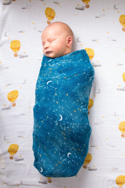 ORGANIC SWADDLE SET - FLY ME TO THE MOON (Starry Night + Hot Air - The Little Big Store