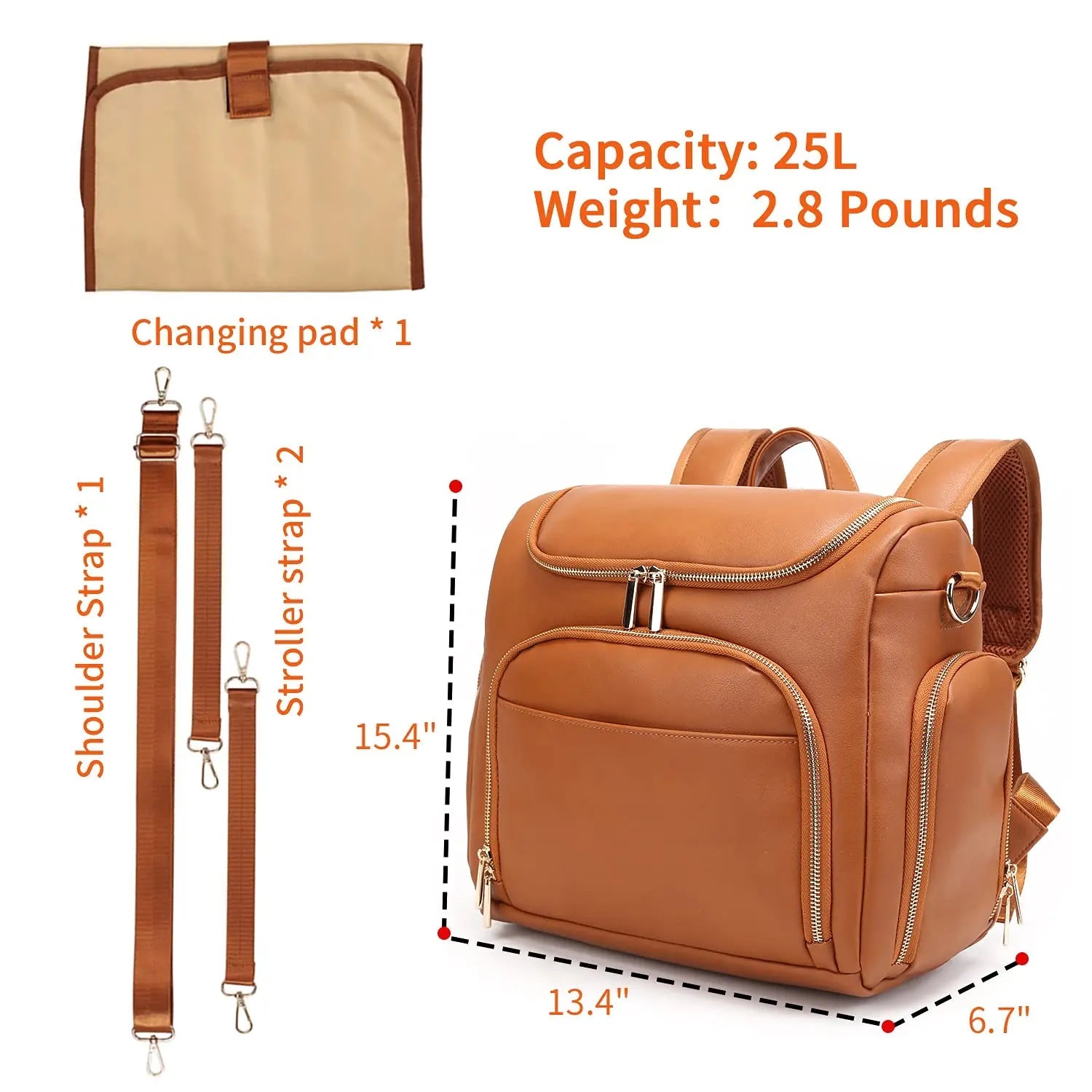 Premium 7-in-1 Diaper Bag: Solid PU Leather Maternity Backpack with Large Capacity, Travel-Ready Features, and Changing Pad - The Little Big Store