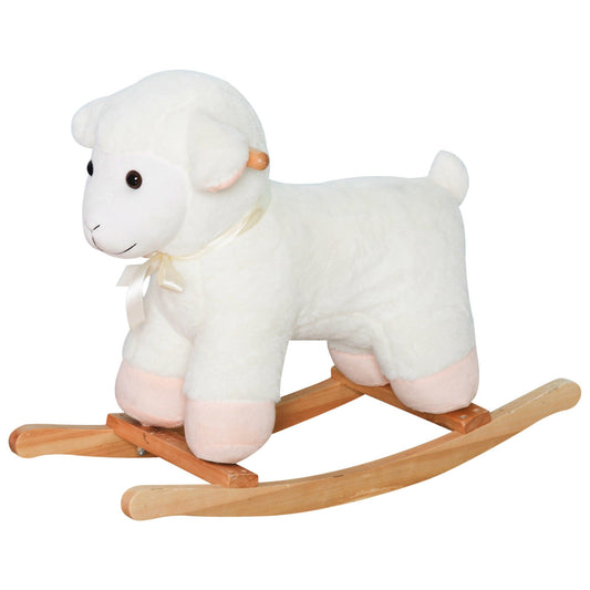 Qaba Lamb Rocking Horse Sheep, Nursery Stuffed Animal Ride On Rocker for Kids, Wooden Plush, White - The Little Big Store