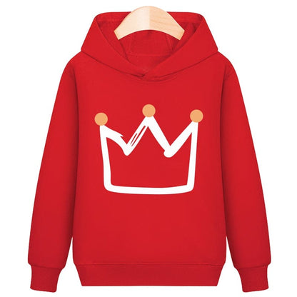 Regal Warmth: Crown Hooded Plus Velvet Sweatshirt – Royally Cozy Chic for Every Little Monarch! - The Little Big Store