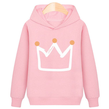 Regal Warmth: Crown Hooded Plus Velvet Sweatshirt – Royally Cozy Chic for Every Little Monarch! - The Little Big Store